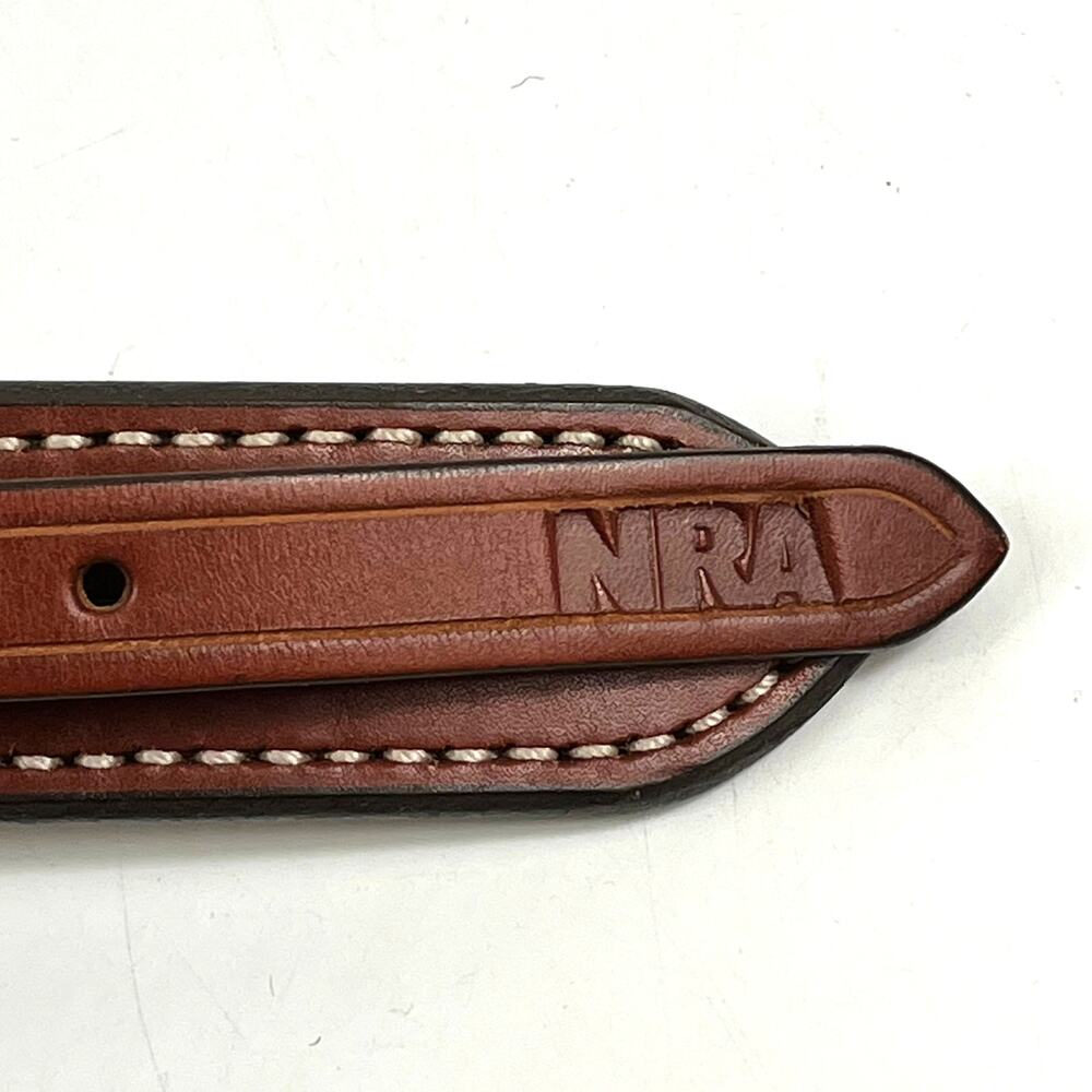 Aker NRA Walker Ranger Belt Sz46 Brown Leather Brass Buckle Made in USA B10-46 - Picture 5 of 12